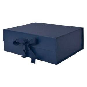 Navy Blue A4 Deep Magnetic Gift Boxes With Ribbon
